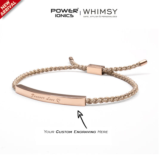 Power Ionics Whimsy New Trend Fashion 18K Rose Gold Plated Unisex Slim Souvenir Bracelet Free Engrave